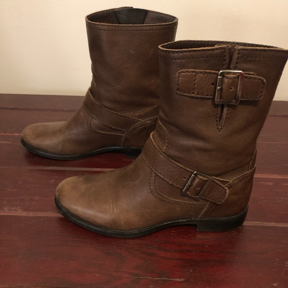 PRADA Women's Brown Leather Motorcycle Boots Ankle 37.5 - Picture 3 of 9